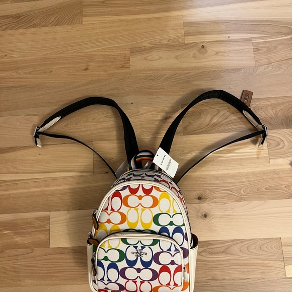 COACH Mini Court Backpack In Rainbow Signature Canvas, Chalk Multi, Small, Backp - Picture 6 of 12